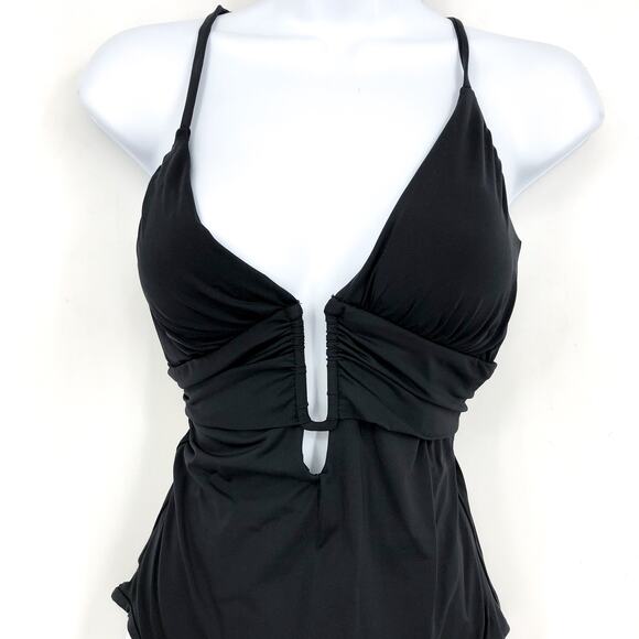 BECCA Standard Color Code Plunge Neck One Piece Swimsuit Medium Black NWT - Picture 6 of 13